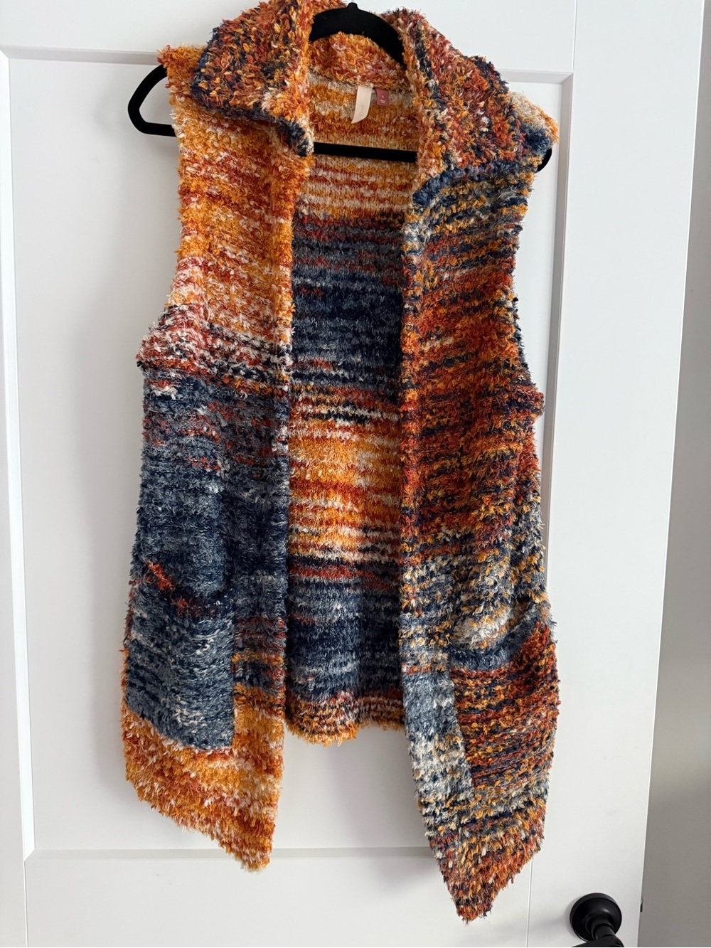 Pilcro Cozy Multicolor Bouclé Open-Front Sweater Vest - Orange & Gray